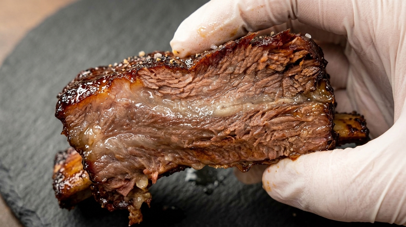 Zart geschmorte Rinderrippchen mit klebriger BBQ-Glasur