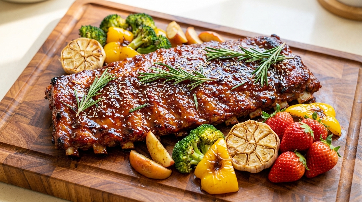 Honig-glasierte Schweinerippchen mit Apfel-BBQ-Sauce (Air Fryer)