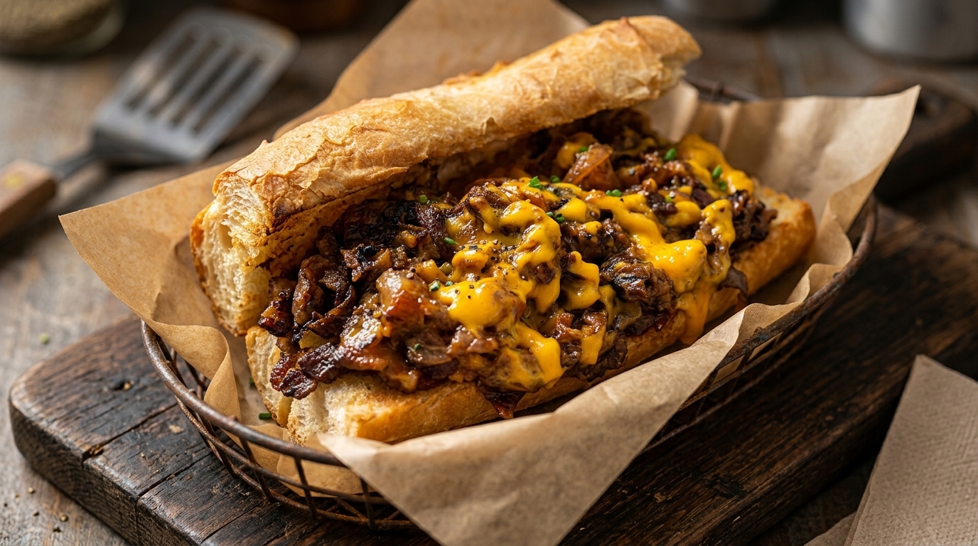 Klassisches Philly Cheesesteak mit karamellisierten Zwiebeln