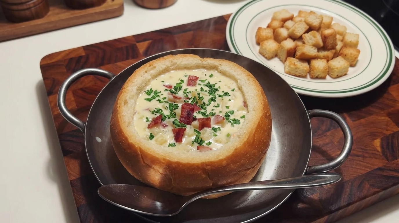 Klassische Muschelsuppe im Brotlaib – Clam Chowder Rezept