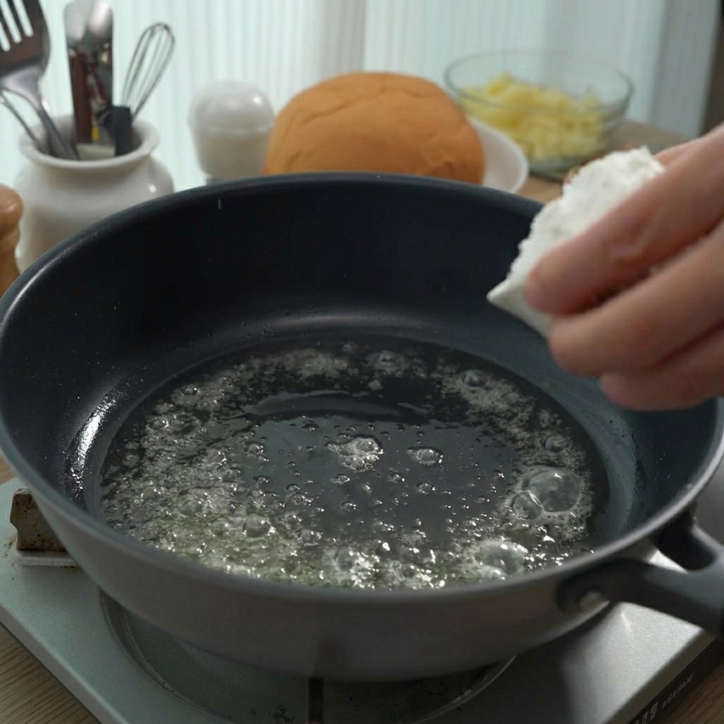 Mehl wird in geschmolzene Butter in einer Pfanne gestreut.