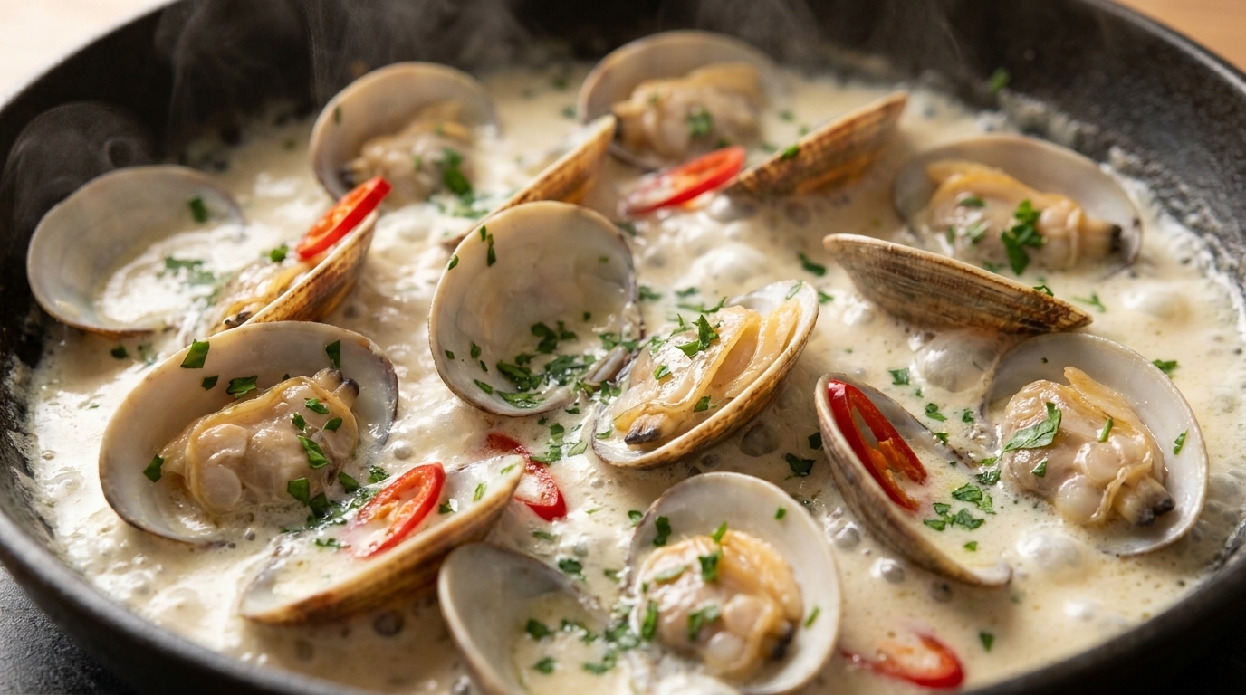 Cremige Venusmuscheln in Knoblauchbutter