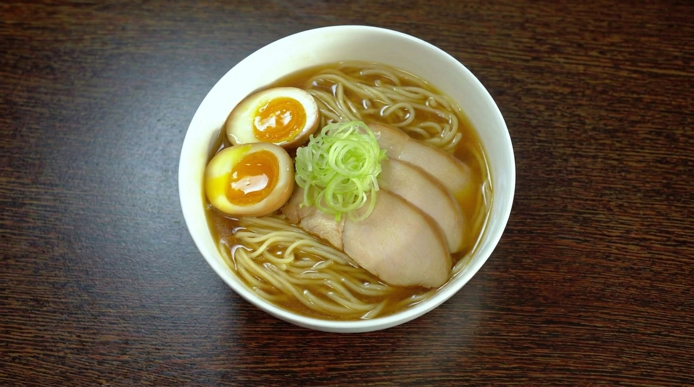 Klassische Shoyu Ramen mit klarer Hühnerbrühe