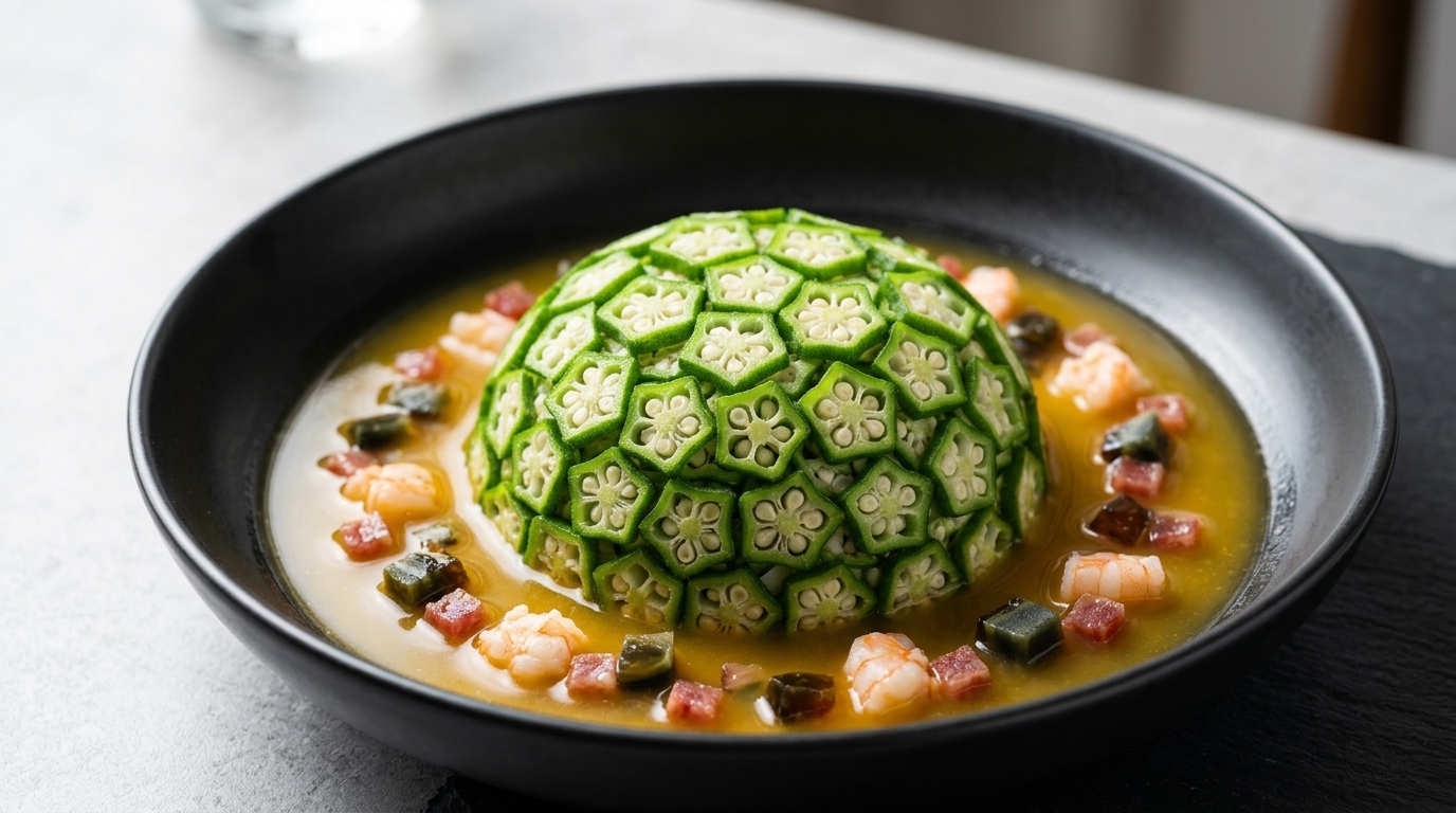 Chinesische Shangtang-Okra: Elegante Kartoffelpüree-Kuppel in pikanter Brühe