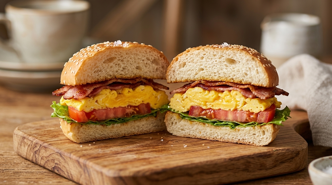 Der ultimative Bacon und Rührei Frühstücksburger