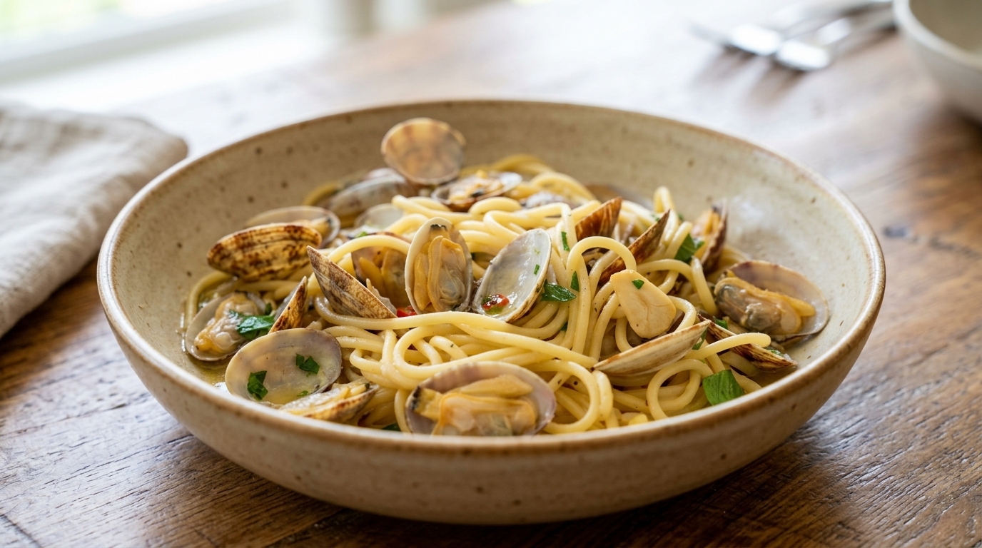 Klassische Spaghetti alle Vongole (Pasta mit Venusmuscheln)
