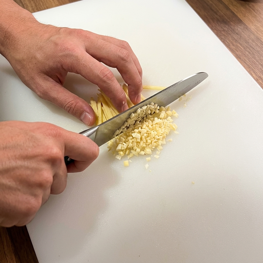 Frisch geriebener Parmesan liegt auf einem Schneidebrett bereit.