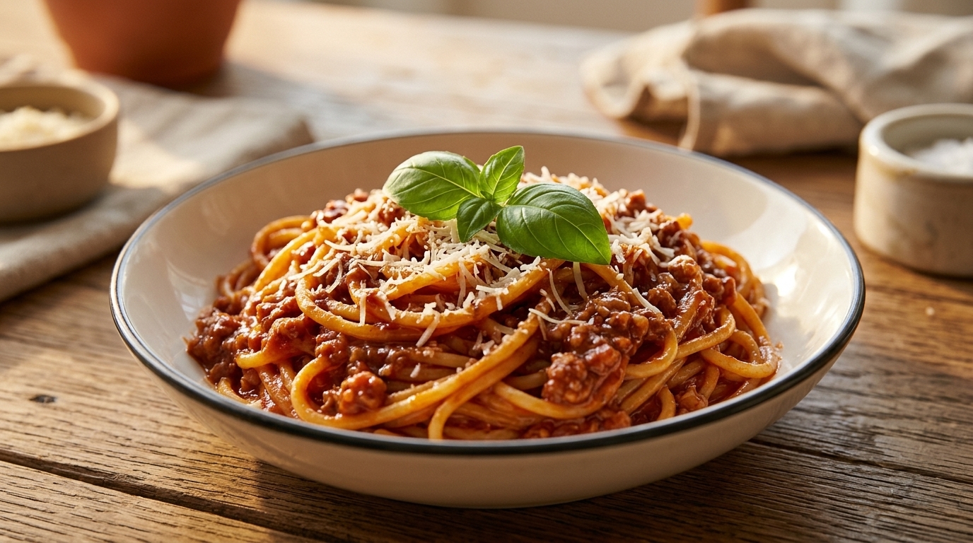Spaghetti mit herzhafter Tomaten-Hackfleischsoße