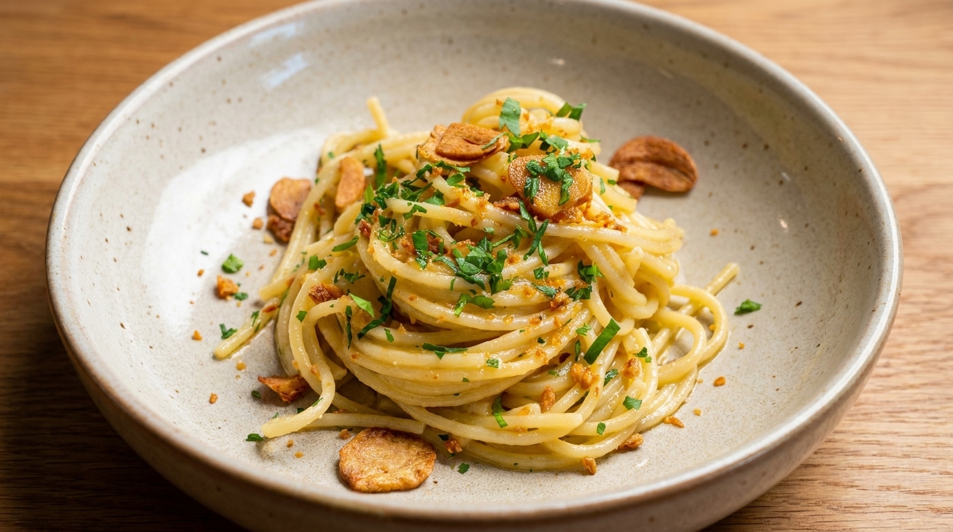 Spaghetti Aglio e Olio mit zweierlei Knoblauch