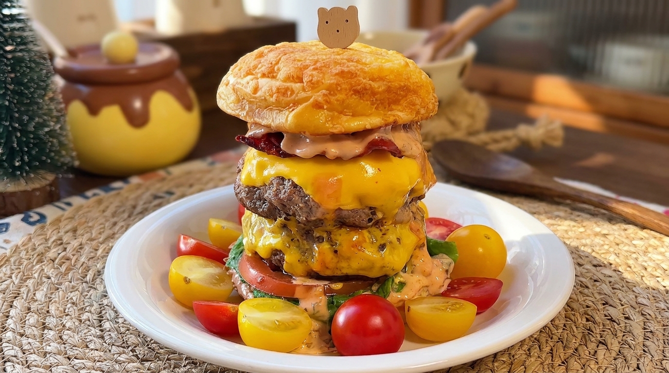 Doppelter Beef-Burger mit flüssigem Käsekern
