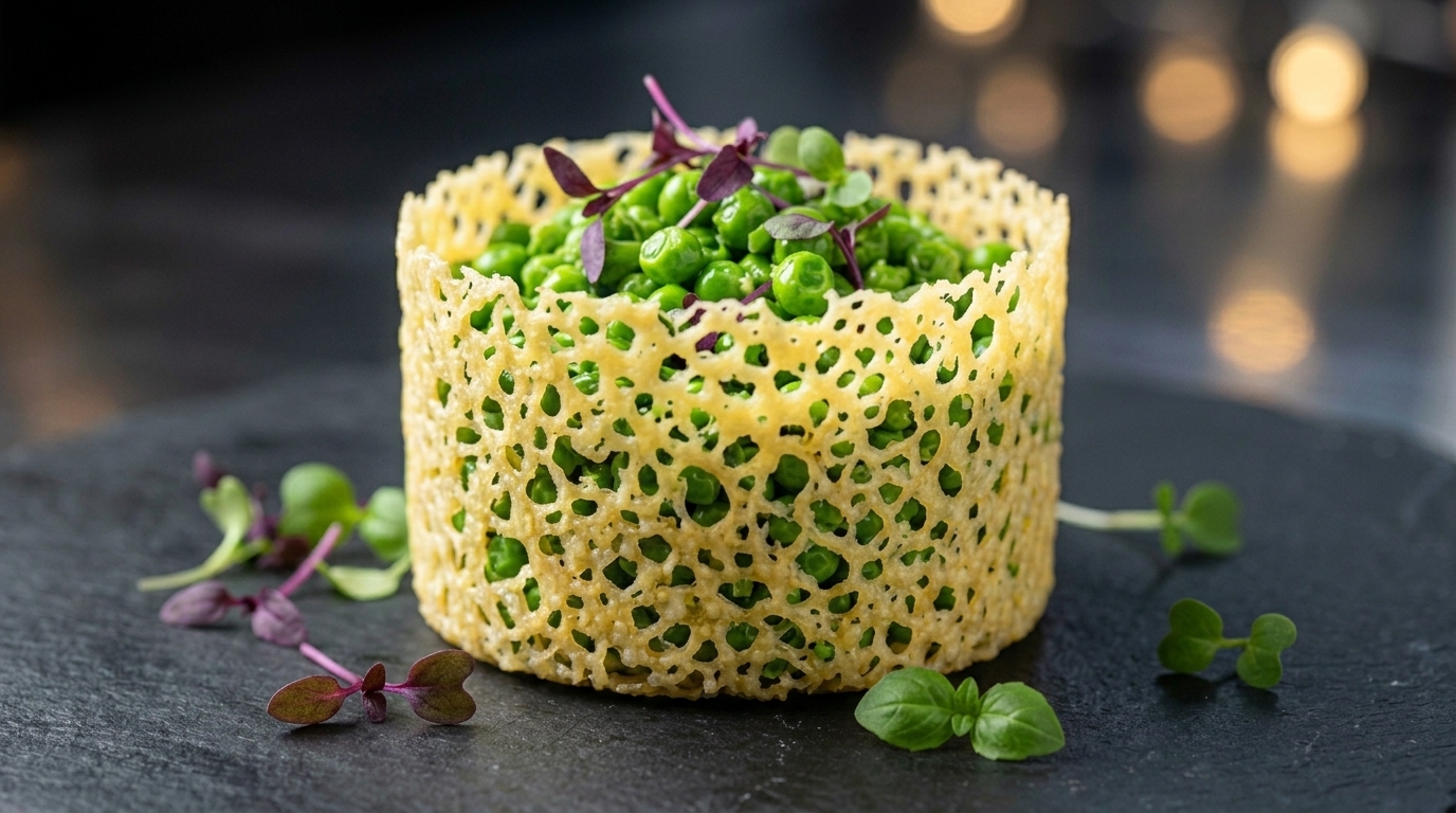 Elegante Parmesan-Röllchen: Hauchdünne Käsetuiles in Netzoptik