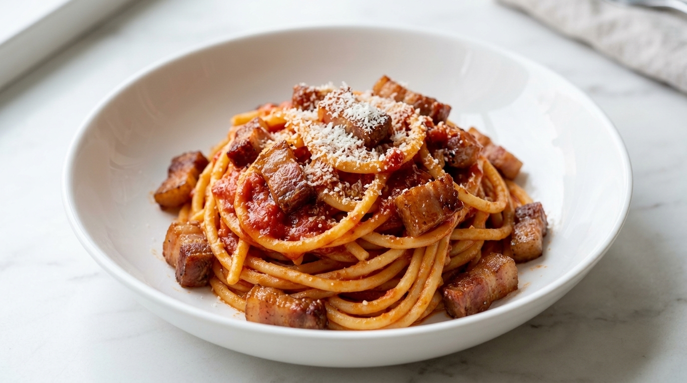Klassische Pasta all'Amatriciana (Römische Art mit Guanciale)