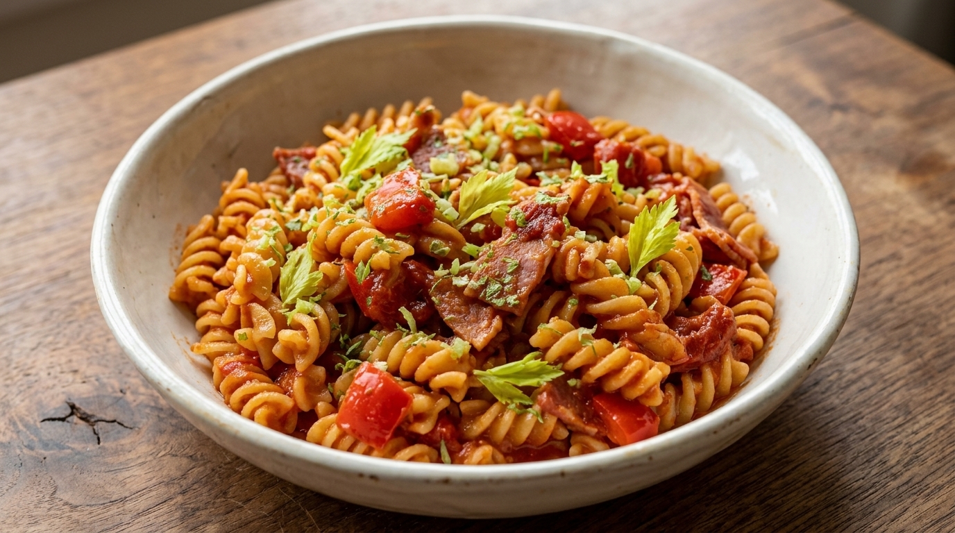 Cremige Tomaten-Speck-Pasta aus dem Reiskocher