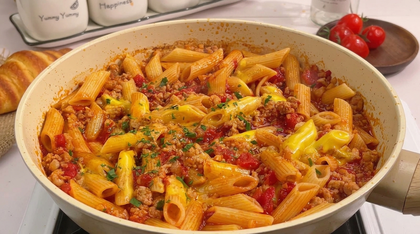 Pasta mit Hackfleisch-Tomatensauce und Käse