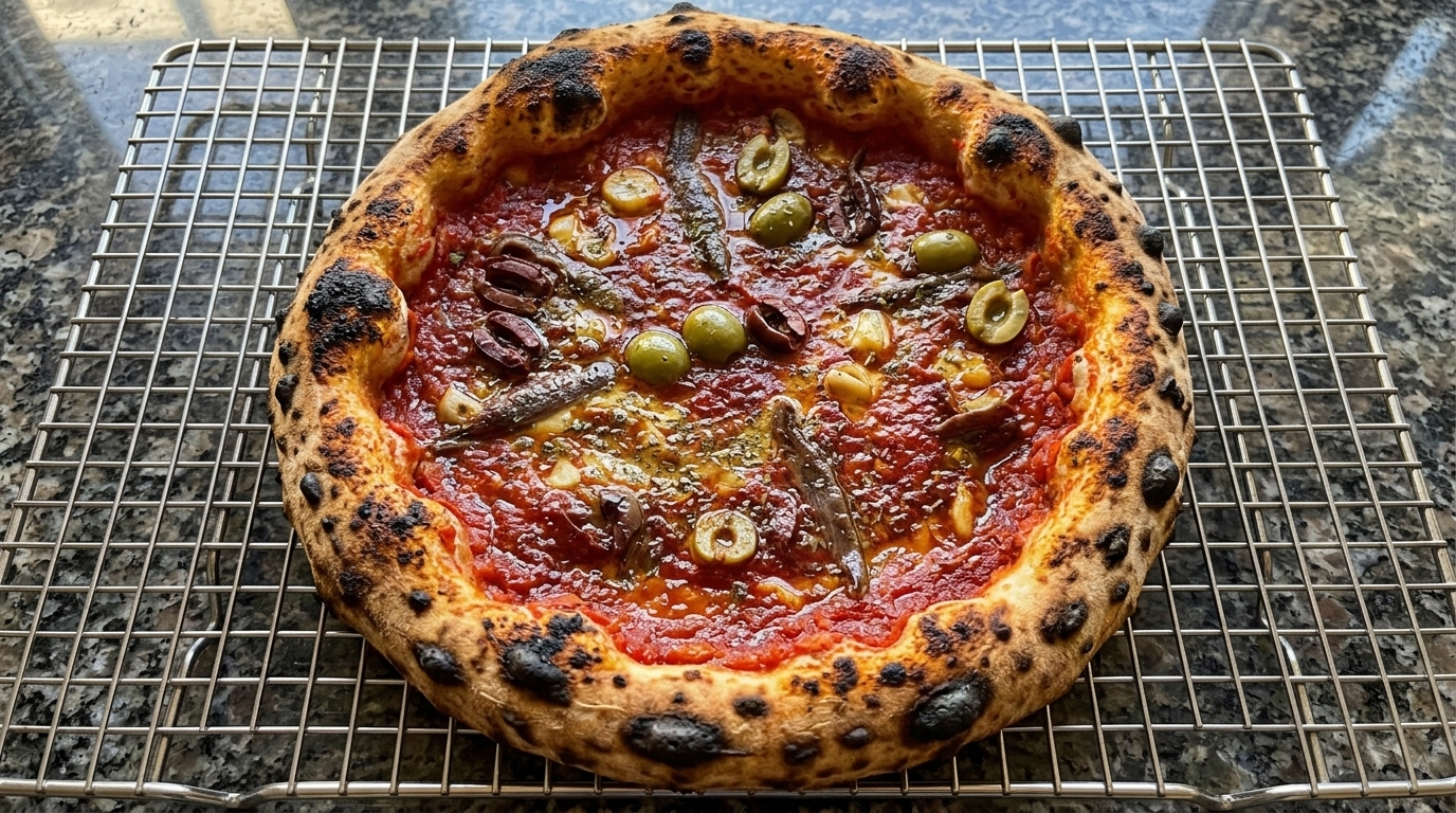 Original neapolitanische Seafood-Pizza mit Sardellen