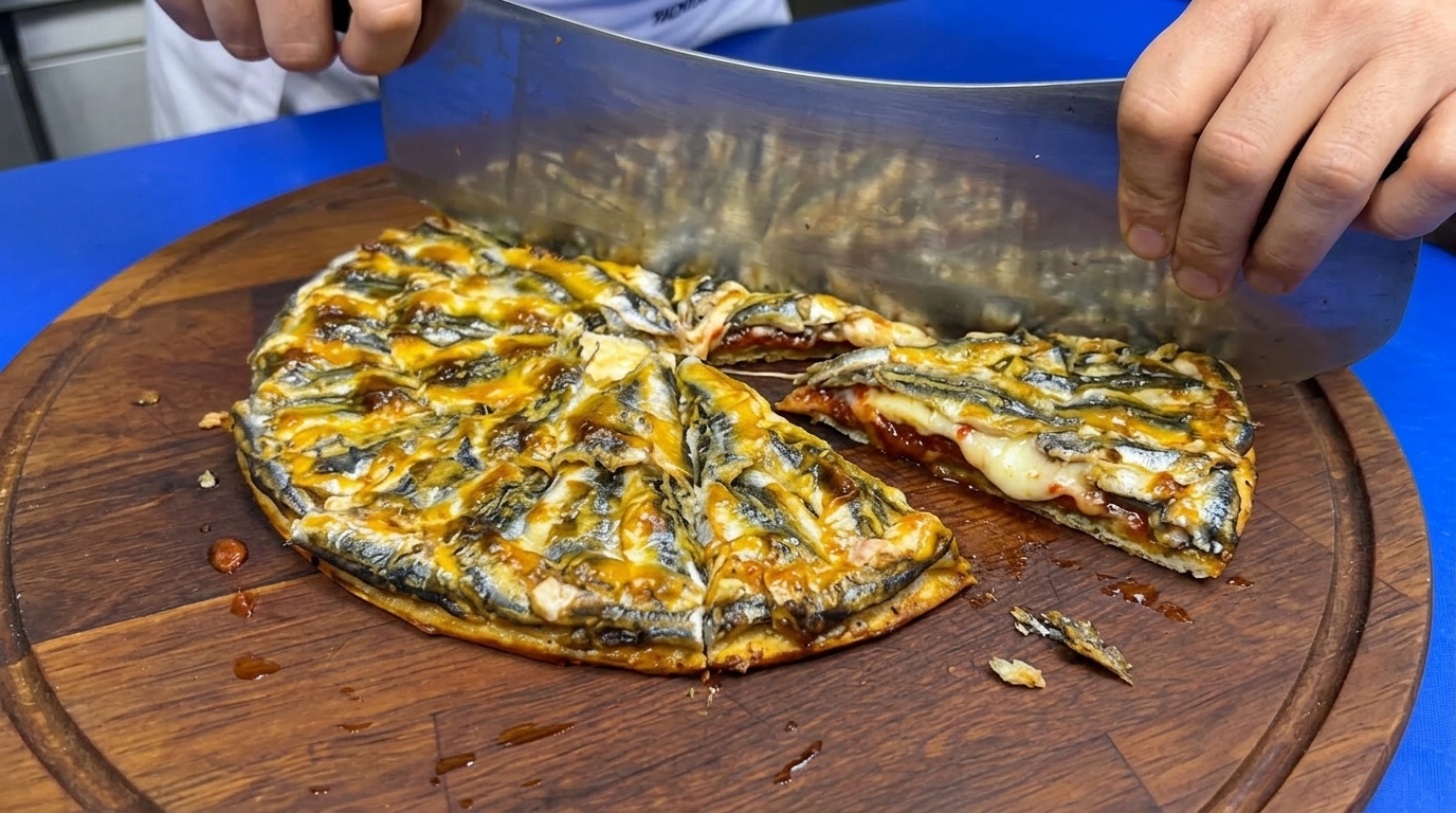 Rustikale Pizza mit frischen Sardellen