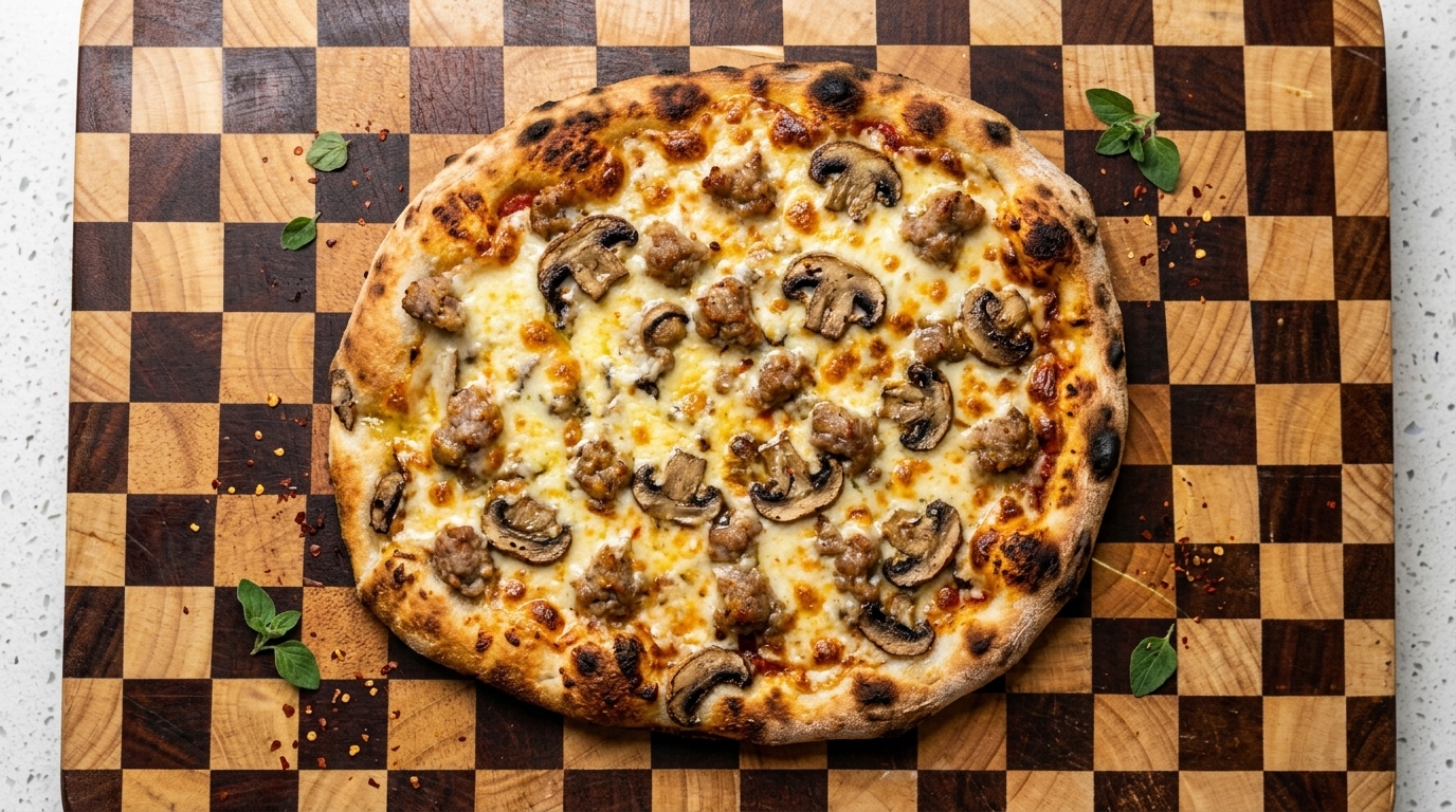 Pizza Boscaiola: Italienische Pizza mit Salsiccia und Pilzen