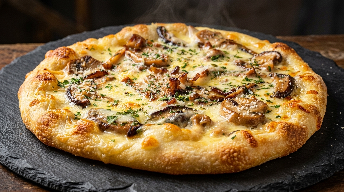 Knoblauch-Pilz-Pizza Bianca (Weiße Pizza)