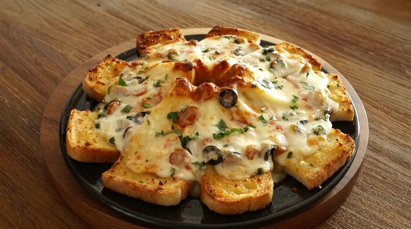 Zupf-Pizza aus Knoblauchbrot