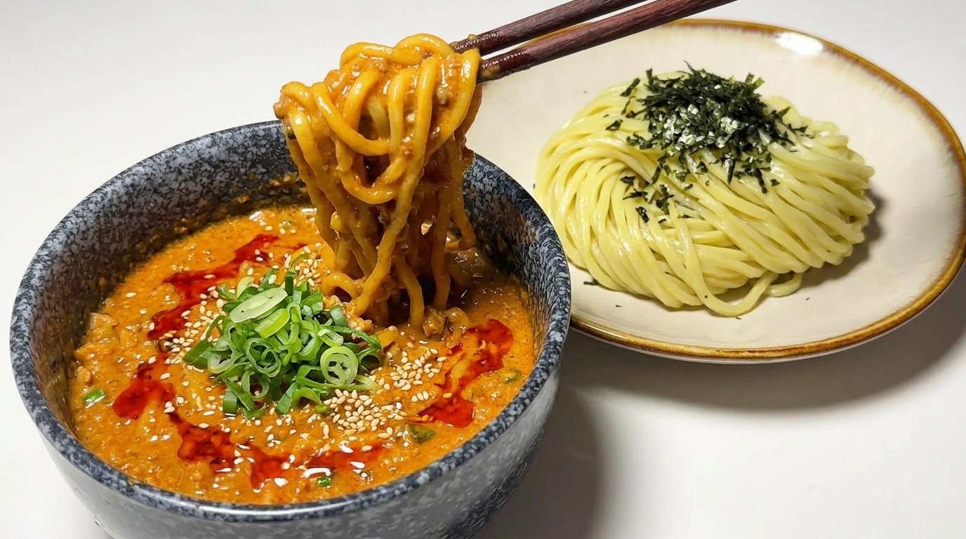 Cremiges Miso-Sojamilch Tsukemen (Japanische Dipping-Nudeln)