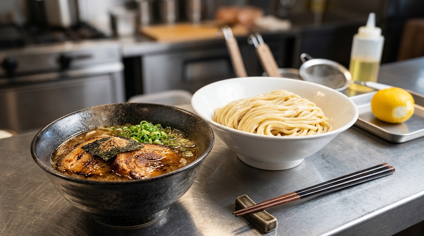 Dickflüssiges Seafood Tsukemen (Japanische Dip-Nudeln)