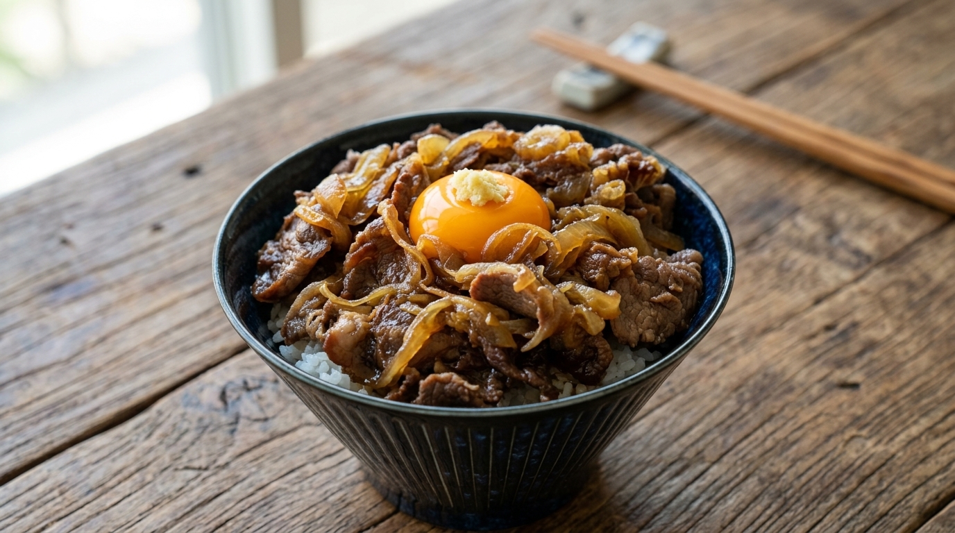 Klassisches japanisches Gyudon (Rindfleisch-Bowl)