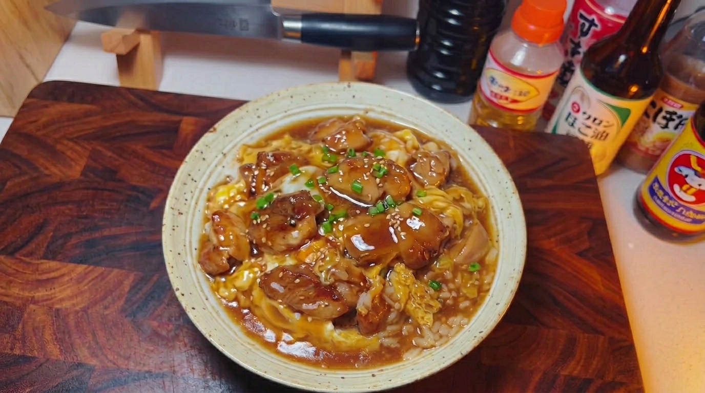 Klassisches japanisches Oyakodon (Hähnchen-Ei-Reisbowl)
