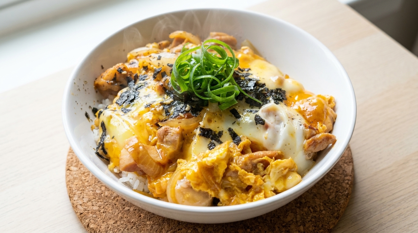 Klassisches japanisches Oyakodon (Hähnchen-Ei-Reisbowl)