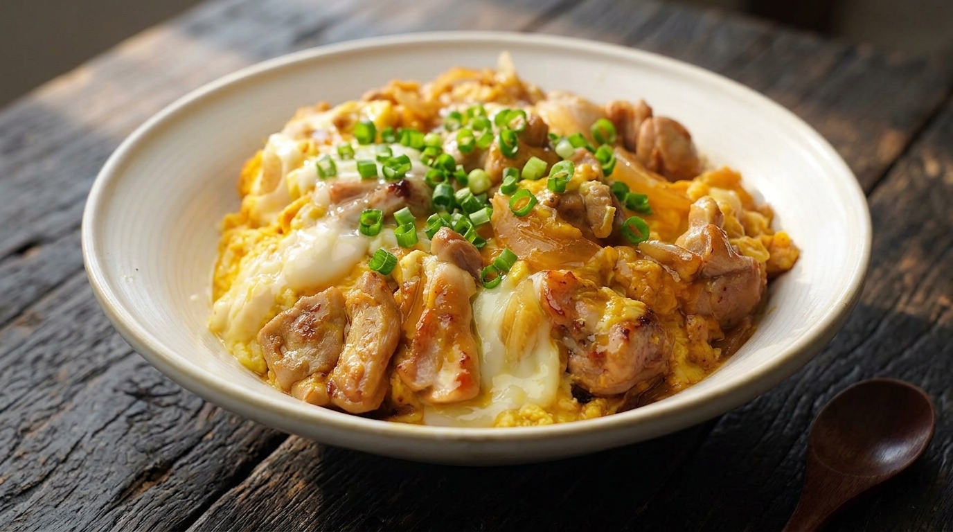 Authentisches Oyakodon (Japanische Reis-Bowl mit Hähnchen und Ei)