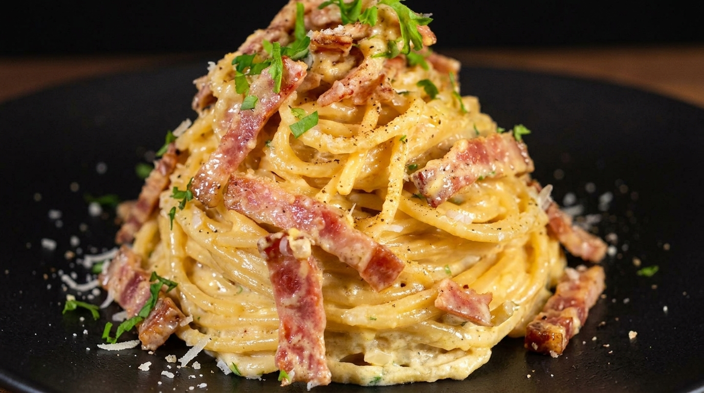 Cremige Spaghetti mit Speck und Parmesan