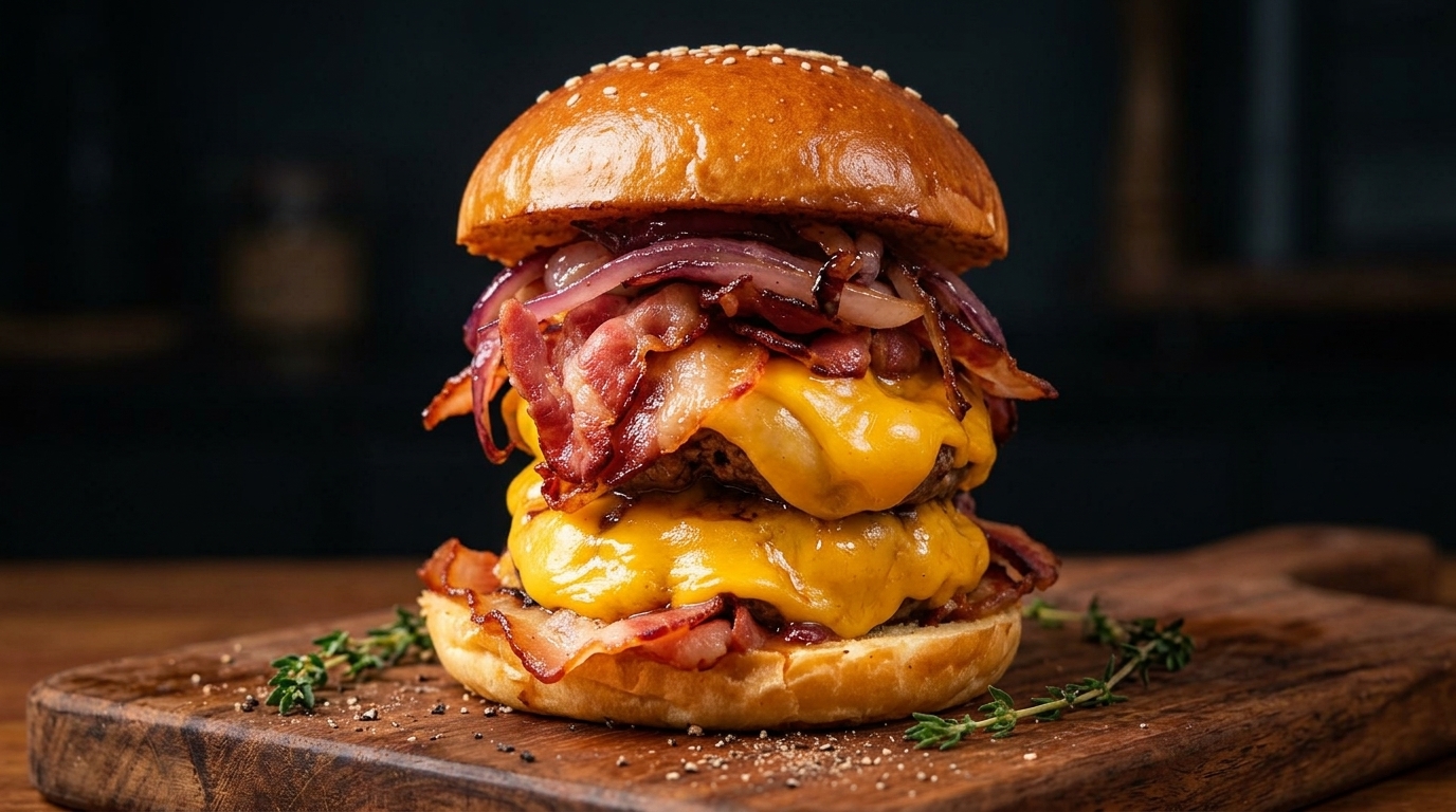 Ultimativer Double Beef Bacon Cheeseburger – komplett selbstgemacht