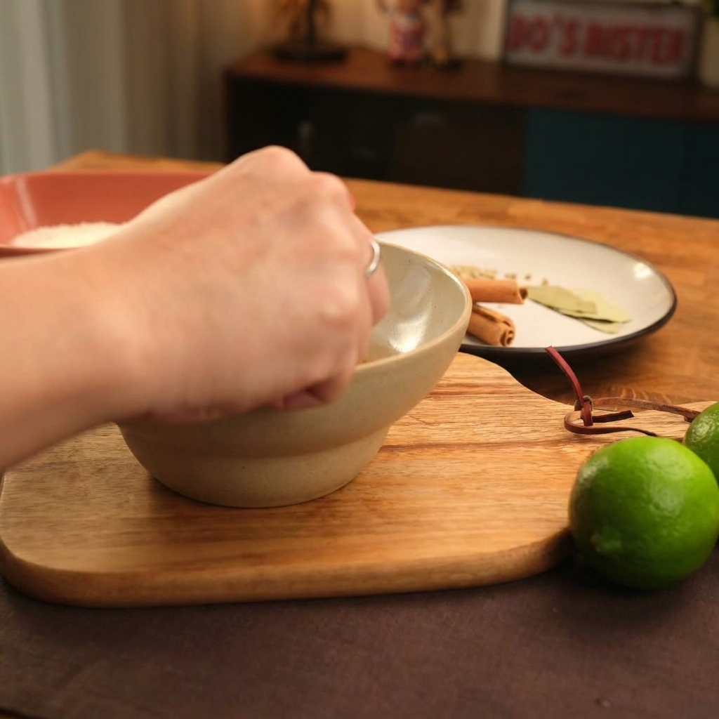 Frischer Limettensaft wird in eine Schüssel mit scharfer Mayonnaise gepresst.