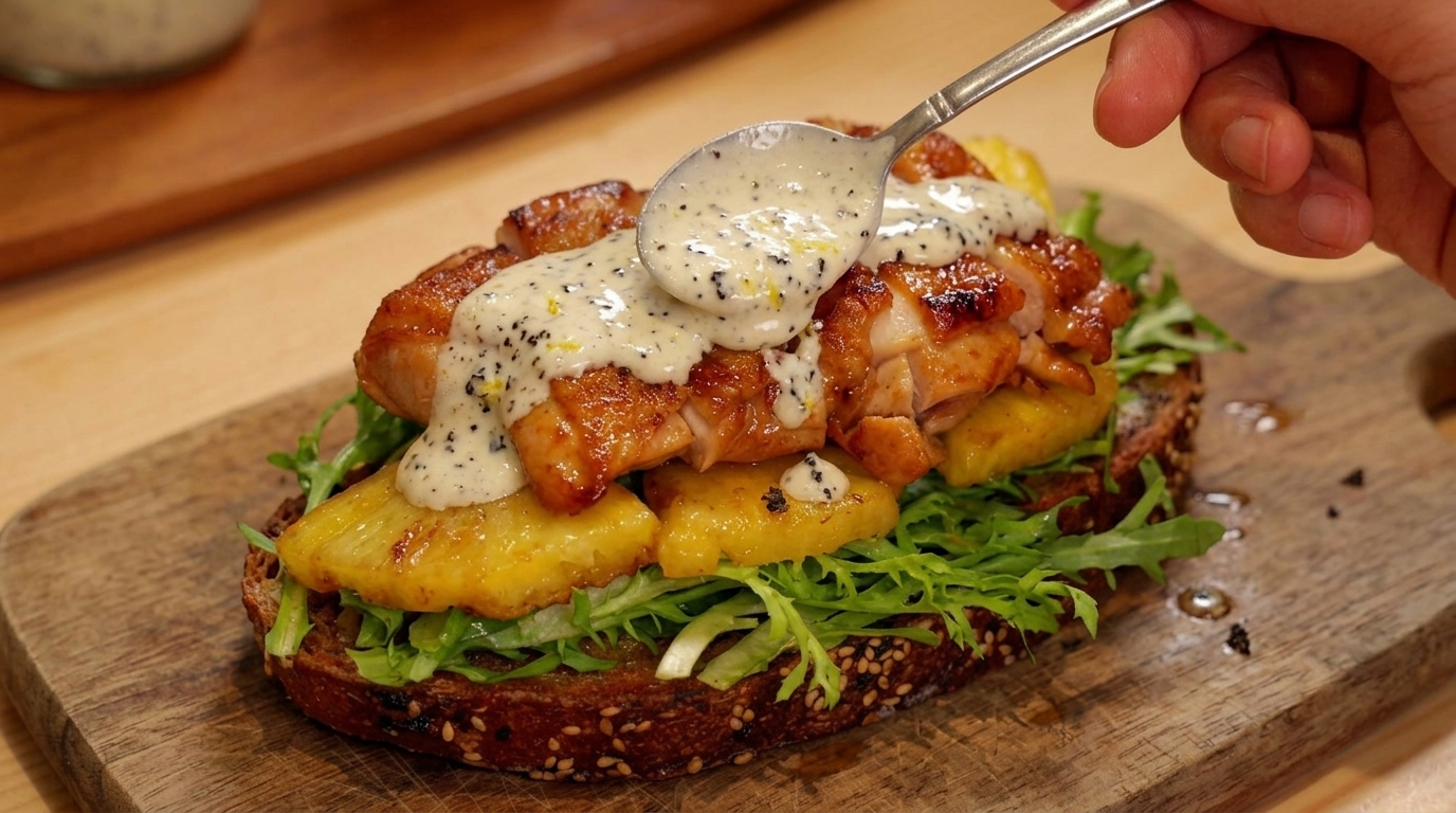 Gourmet Hähnchen-Sandwich mit Ananas und Trüffel-Joghurt