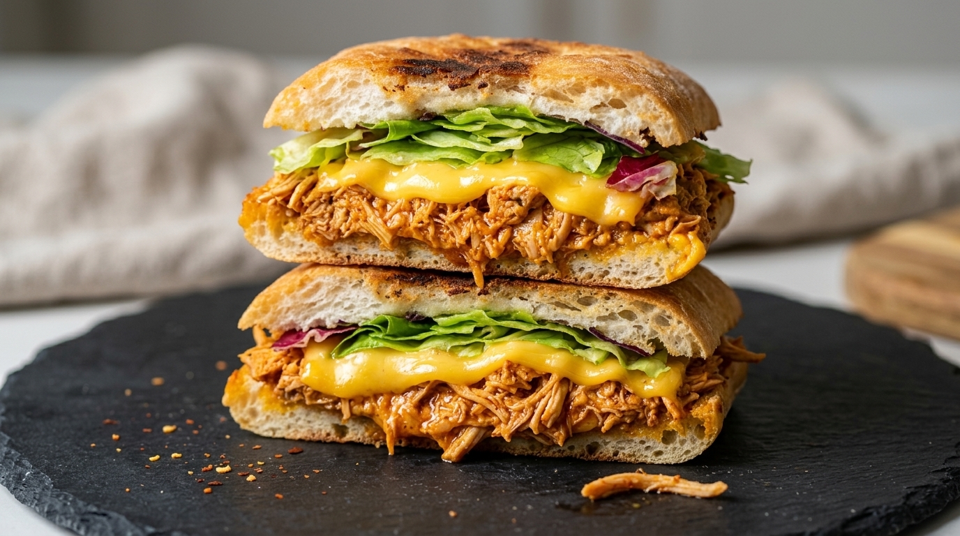 Würziges Mexikanisches Pulled-Chicken-Sandwich auf Ciabatta