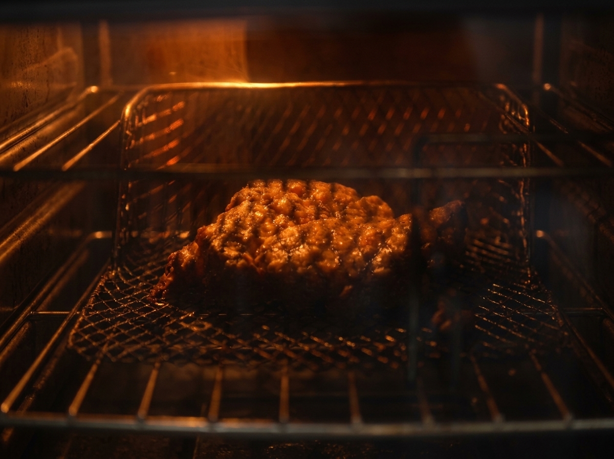 Goldenes, frittiertes Hähnchen ruht auf einem Holzbrett.