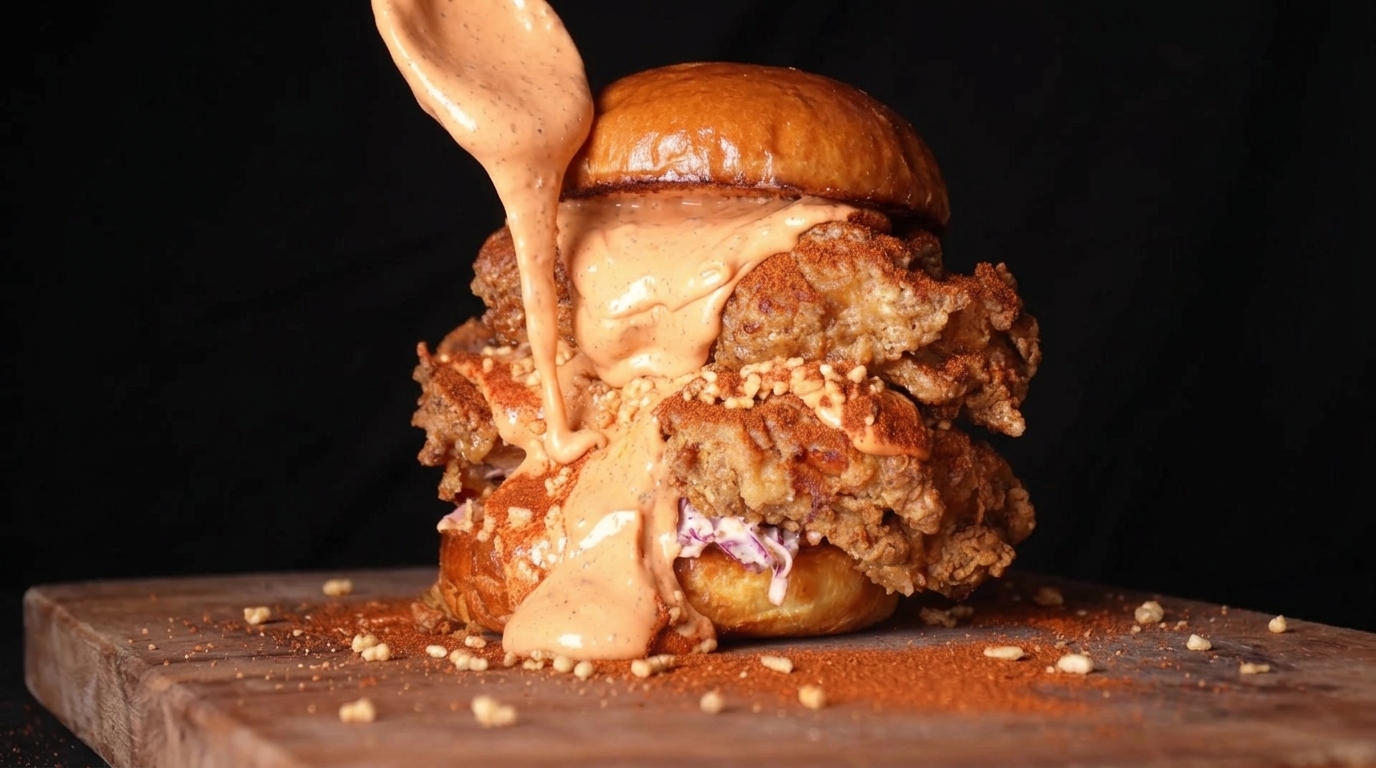 Knuspriger Sichuan Chicken Burger aus der Heißluftfritteuse