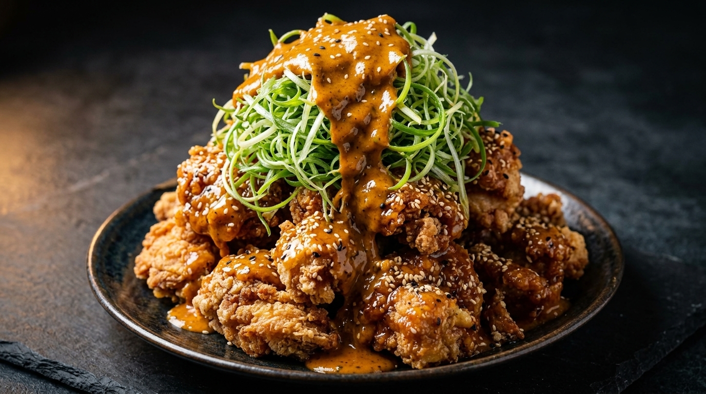 Knuspriges Fried Chicken mit Frühlingszwiebeln und Spezial-Sauce