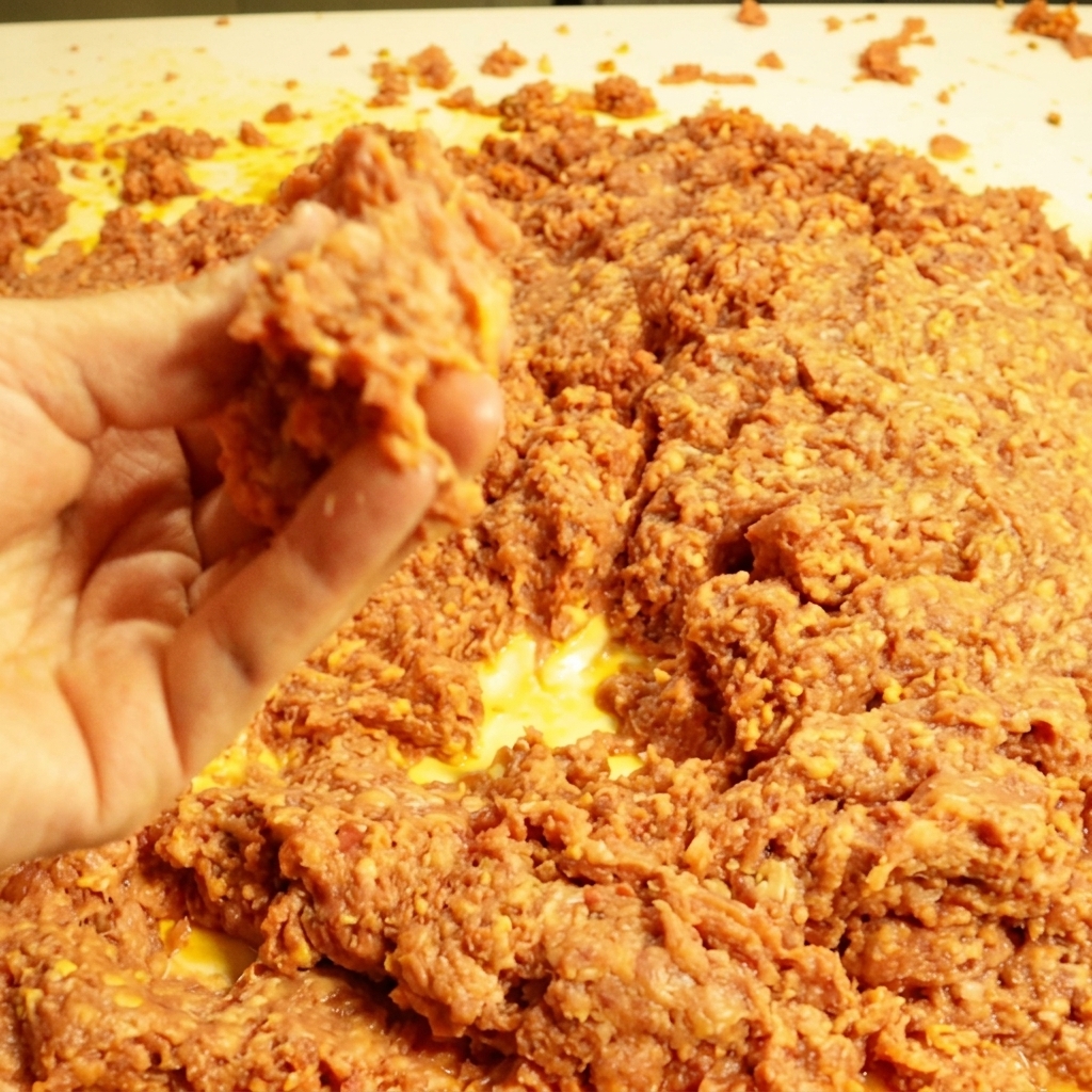 Ein Sloppy Joe Sandwich belegt mit schmelzendem Käse und sauren Gurken.