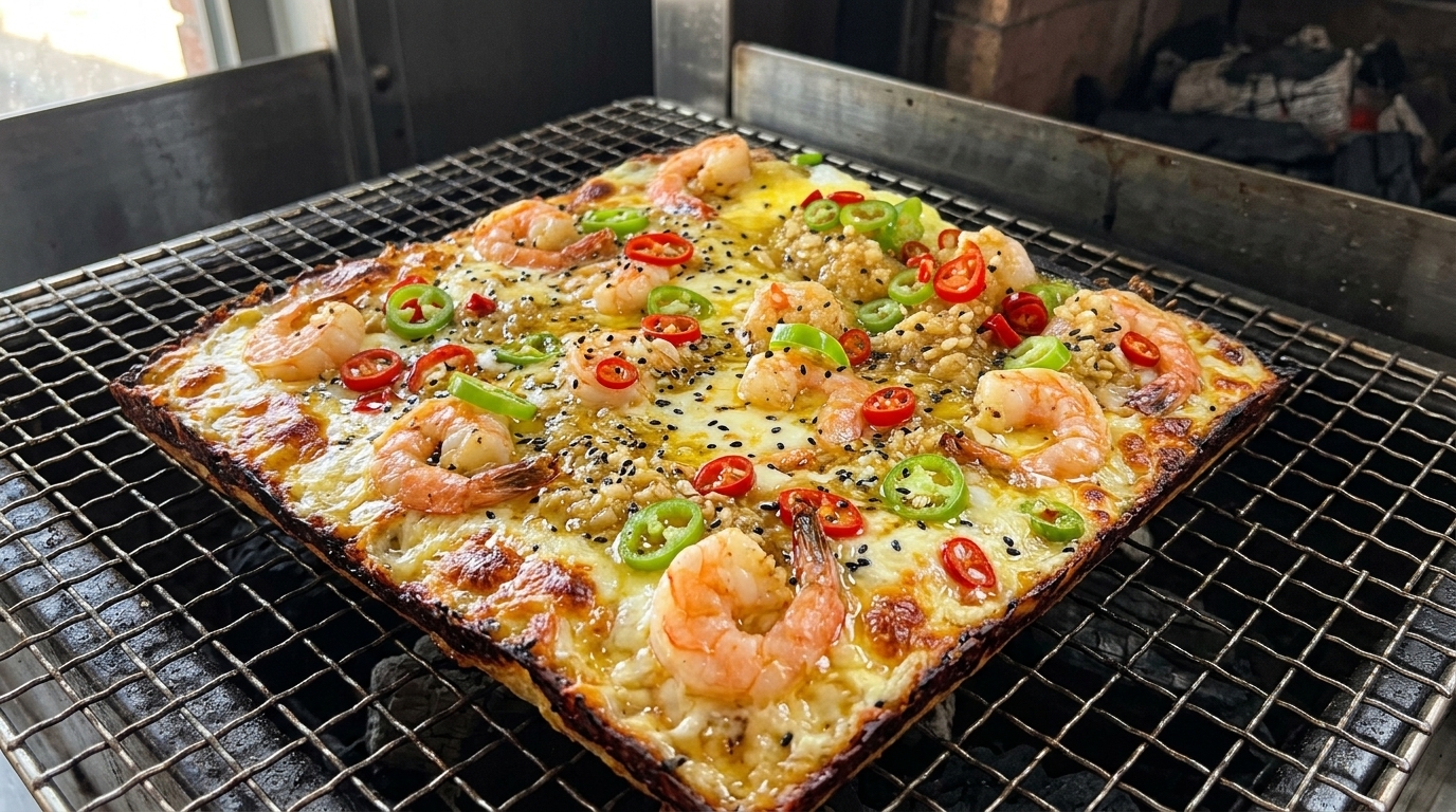 Knoblauch-Garnelen-Pizza vom Holzkohlegrill