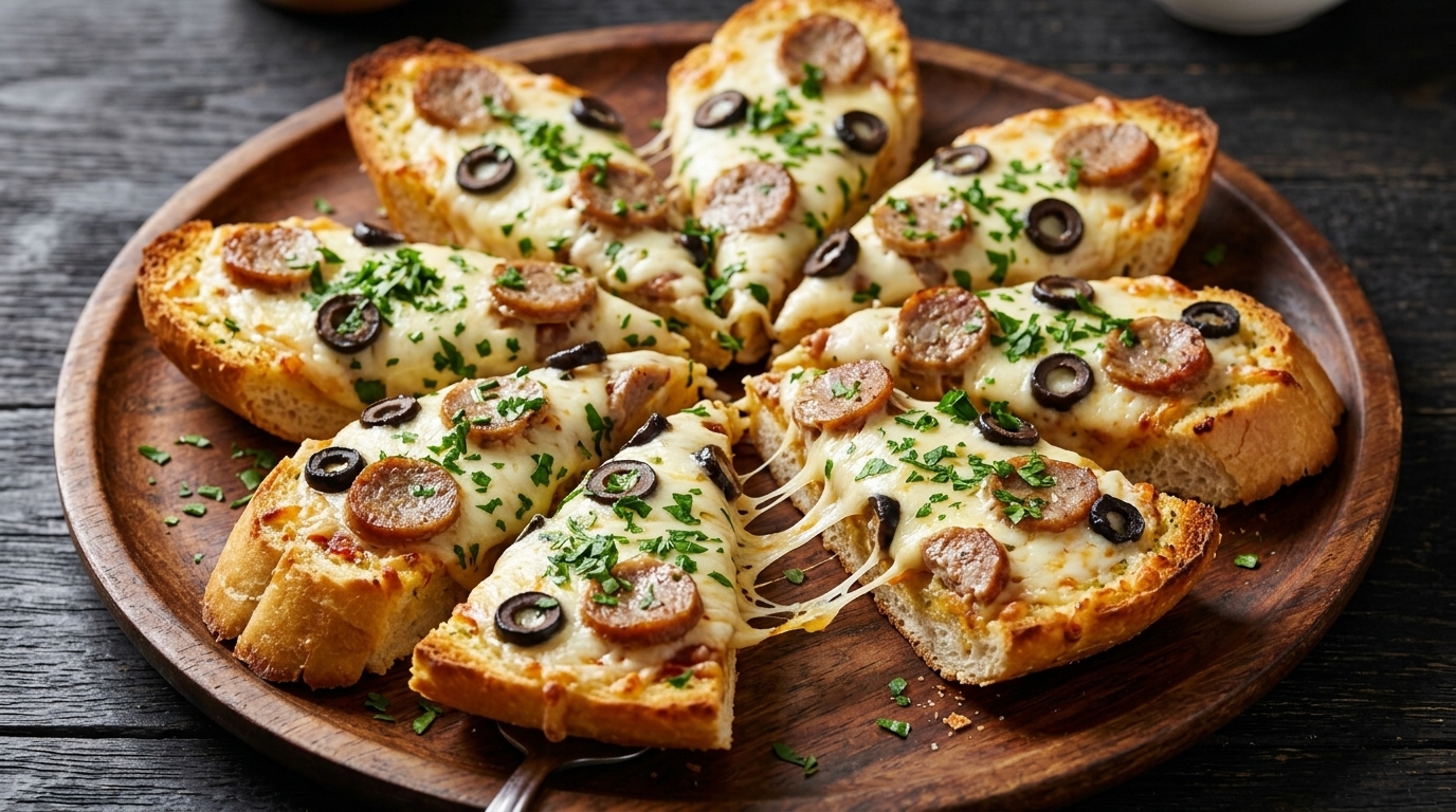 Knusprige Knoblauchbutter-Brotpizza aus dem Ofen