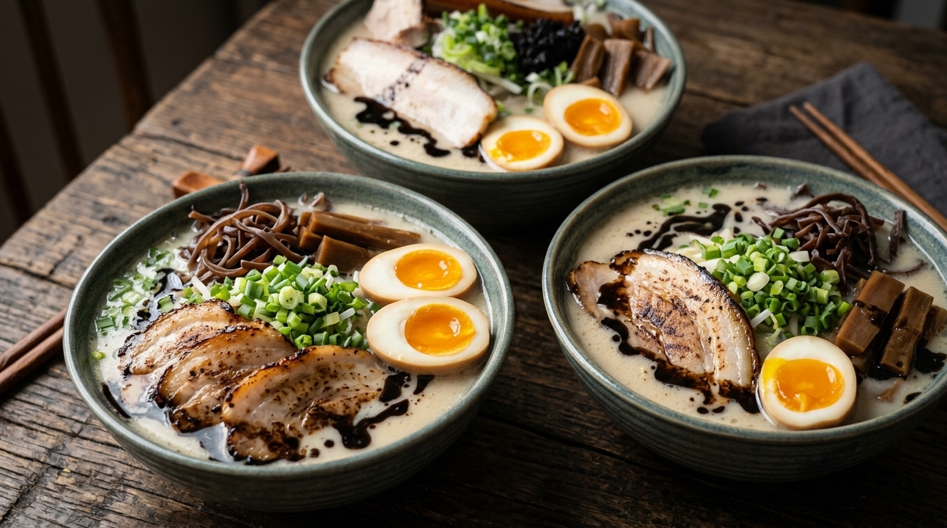 Authentische Hakata Tonkotsu Ramen mit schwarzem Knoblauchöl selber machen