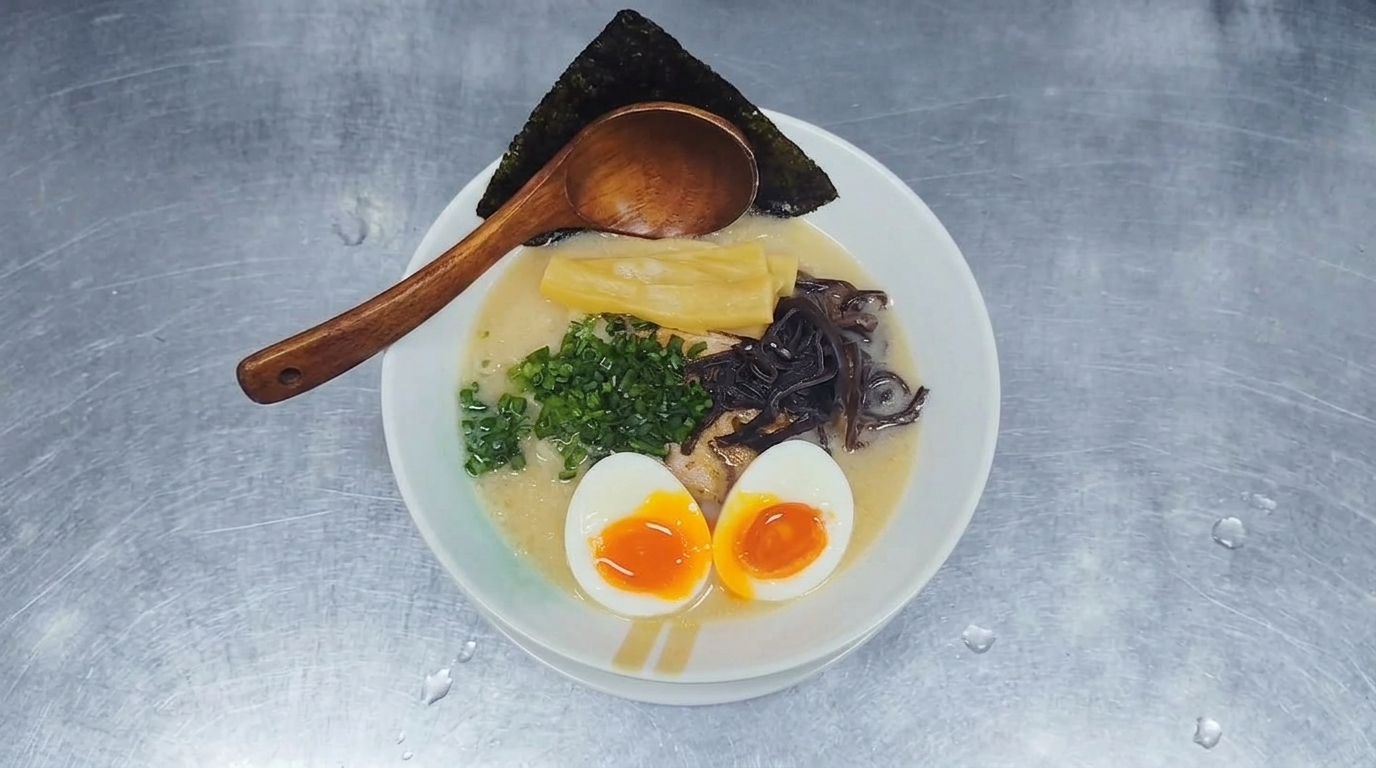 Authentische Tonkotsu Ramen (Nudelsuppe mit Schweineknochenbrühe)