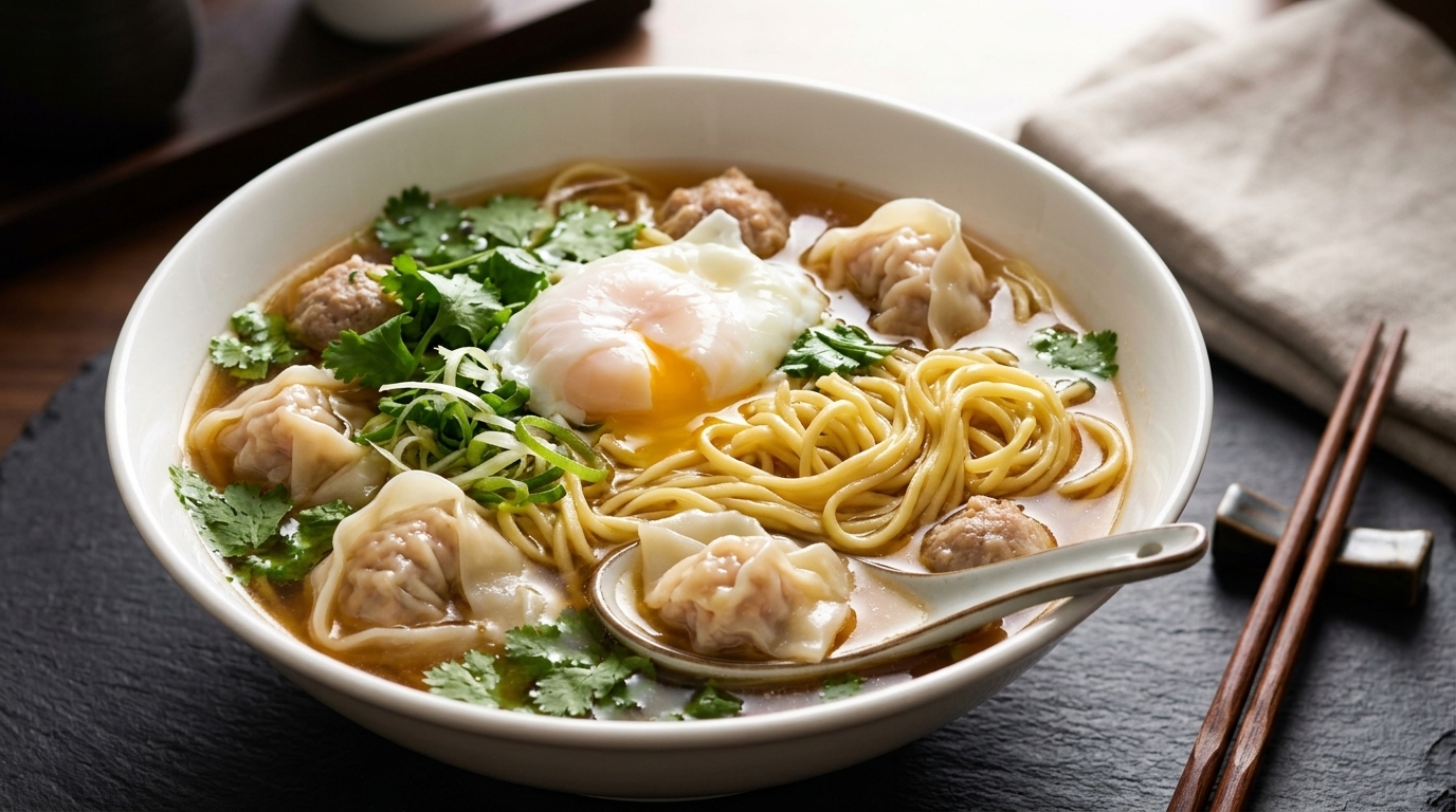 Einfache Wantan-Nudelsuppe mit Instant-Nudeln