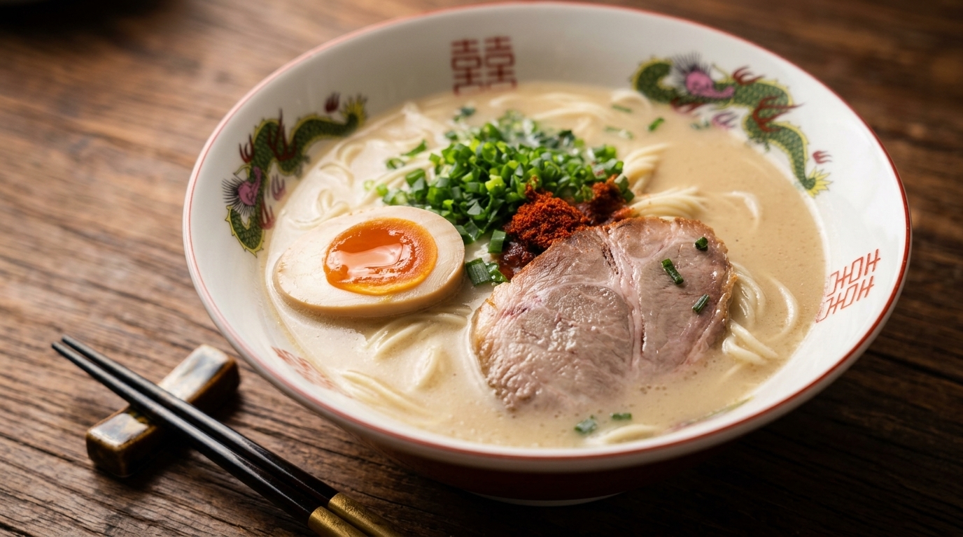 Authentische Ichiran-Style Tonkotsu-Ramen (Schweineknochenbrühe)