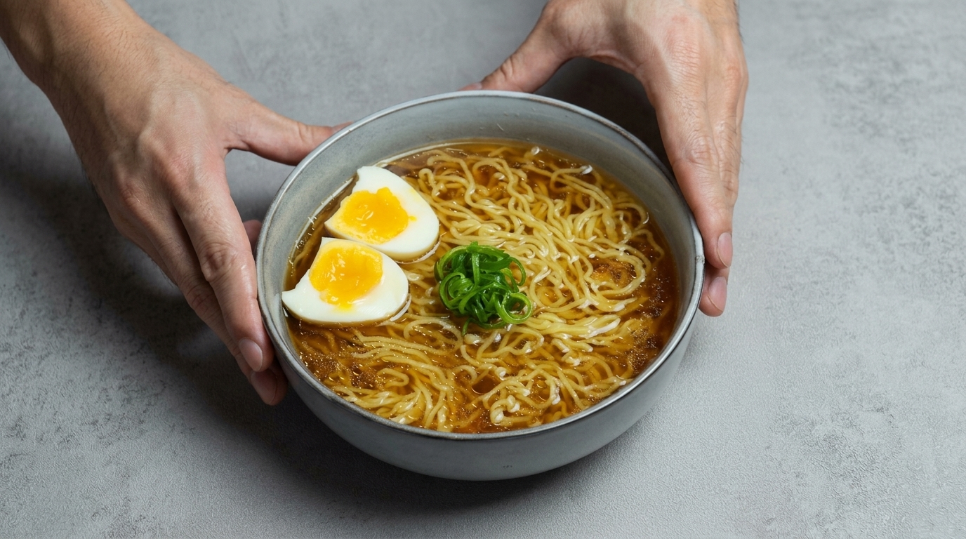 Hausgemachte Shoyu Ramen mit weichgekochtem Ei