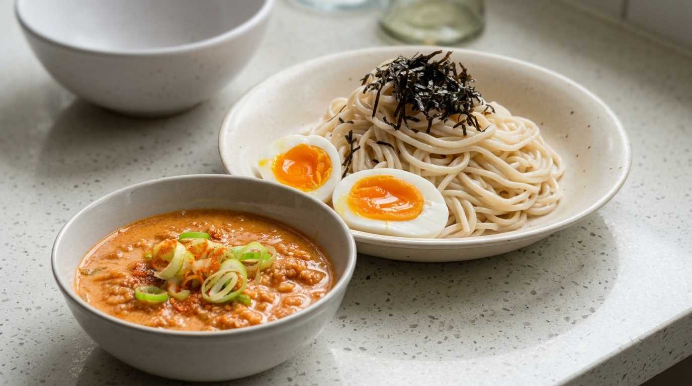 Japanisches Spicy Miso Tsukemen (Cremige Ramen-Nudeln zum Dippen)