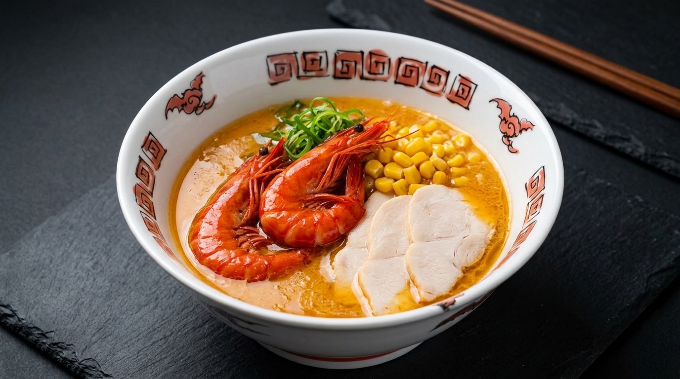 Herzhafte Ebi Tonkotsu Ramen mit cremigem Krustentier-Broth