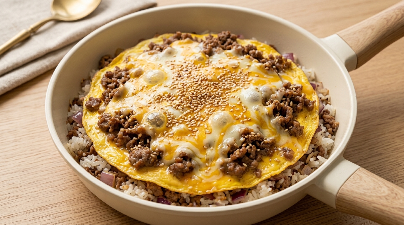 Herzhafter Käse-Rindfleisch-Reis (Gyu-Don-Style)