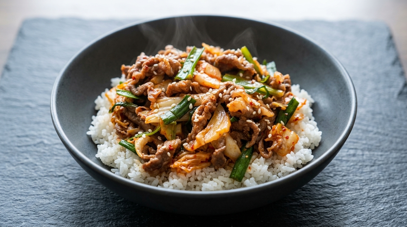 10-Minuten Kimchi-Beef-Bowl (Kimchi Gyu-Don)