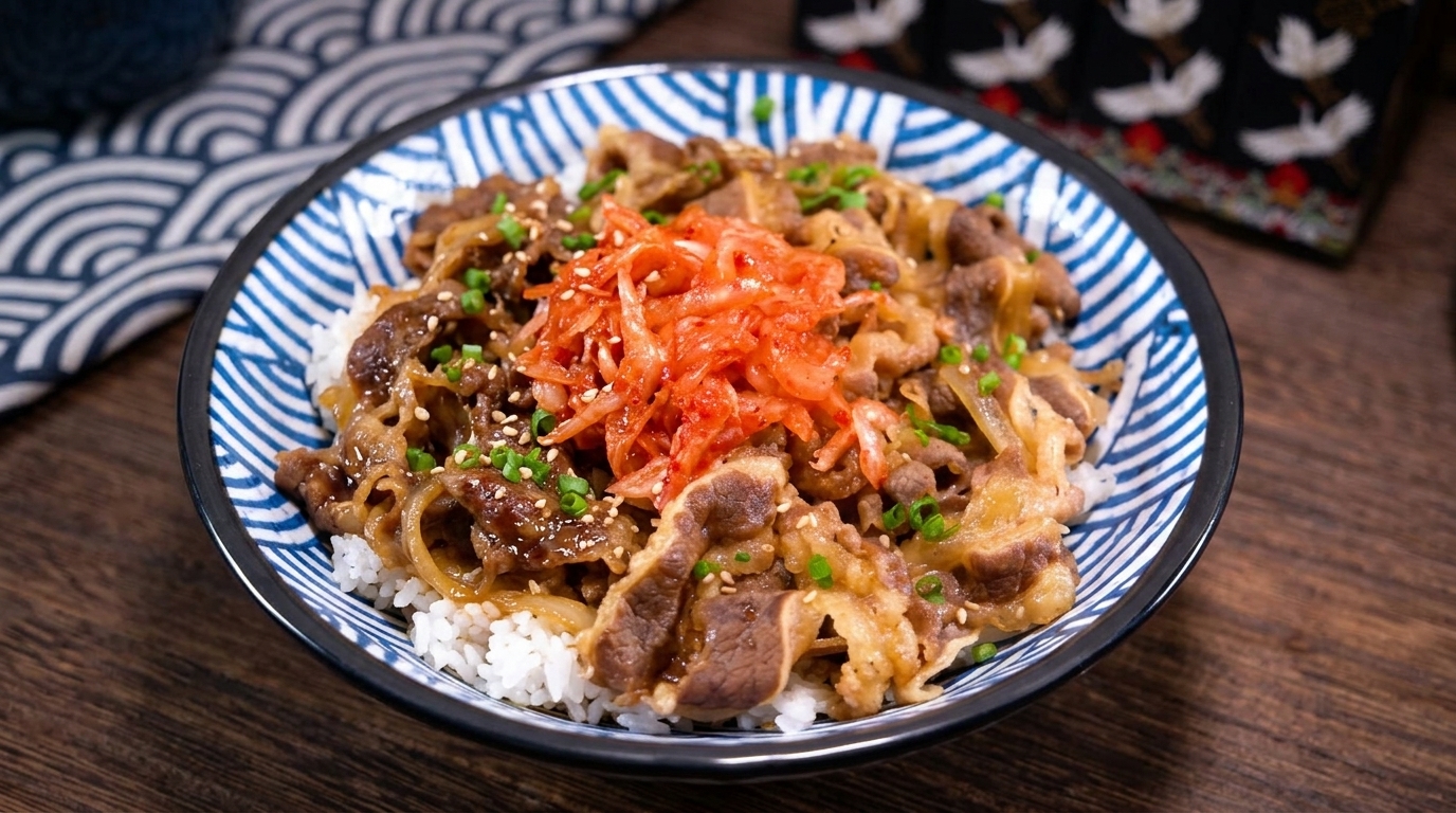 Kimchi BBQ Beef Rice Bowl (Japanisches Yakiniku-Don)